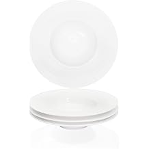 Ceramic Wide Rimmed Soup Plate, Soup Bowl 8 oz, Pasta Bowl Set of 4, White Shallow Bowl Plate with Rim, Best choice for high-end restaurants, hotels, and foodies, 9.6 Inch Coil relief