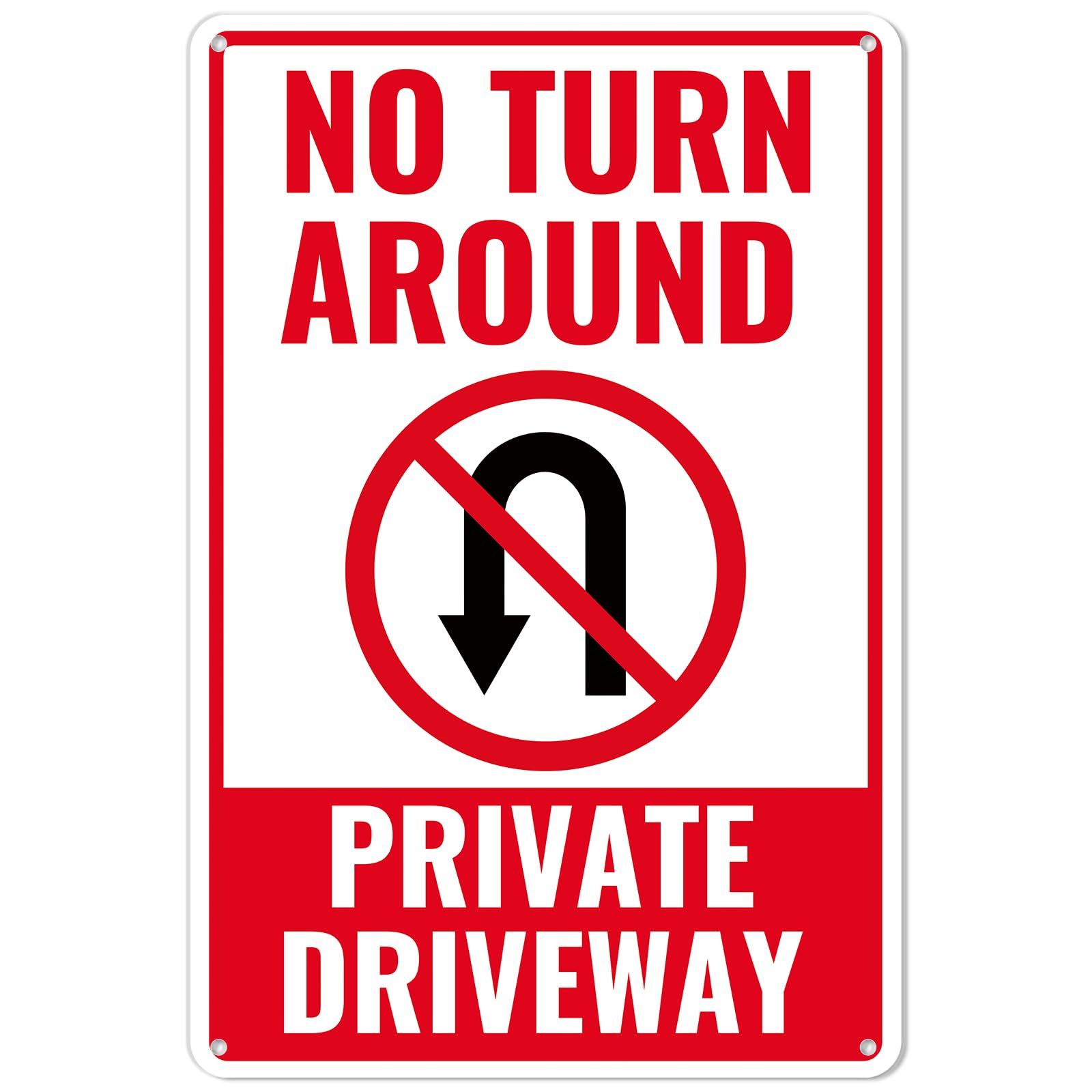 No Turn Around Driveway Sign, 12x8 Inches Private Drive No Turn Around Sign, Metal Aluminum Rust Free, Fade Resistant/Wate...