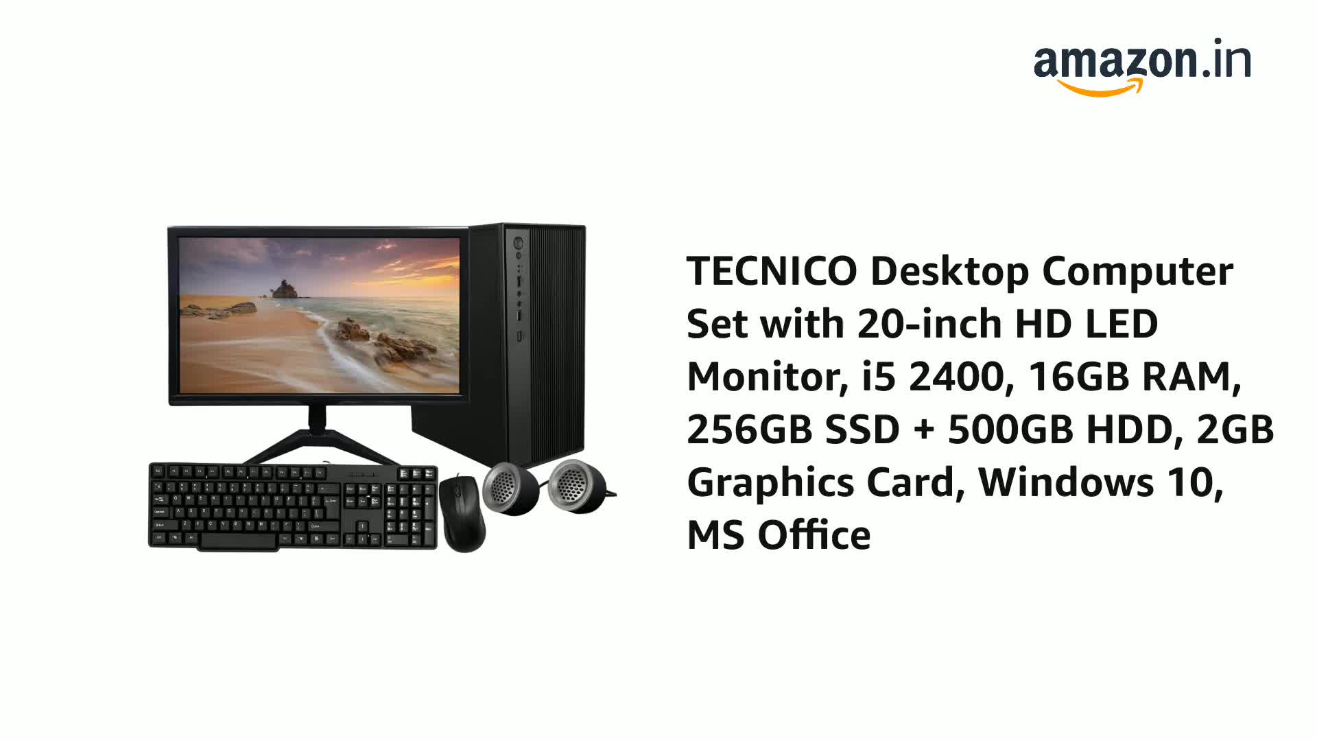 Watch TECNICO Desktop Computer Set with 20-inch HD LED Monitor, i5 2400 ...