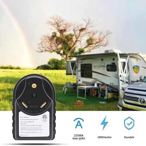 Miniatura 3 de Protector contra sobretensiones RV de 30 amperios, adaptador portátil de analizador de circuitos con luz indicadora LED de 30 amperios macho a 30