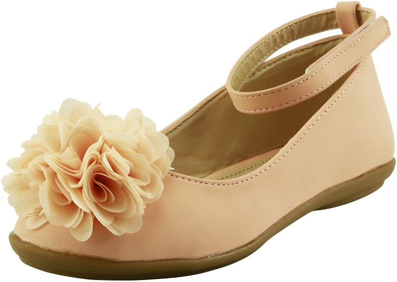 SKY HIGH Party Flower Girl's Dress Shoes Comfy Chiffon Floral Topper Toddler Little Kids (10, Peach)