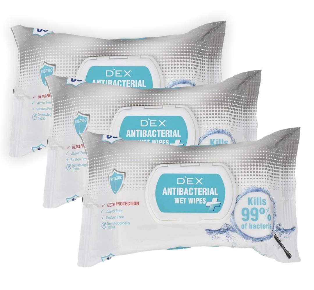 DEX Antibacterial Hand Wipes; Alcohol-Free White 180 Count (Pack of 3)