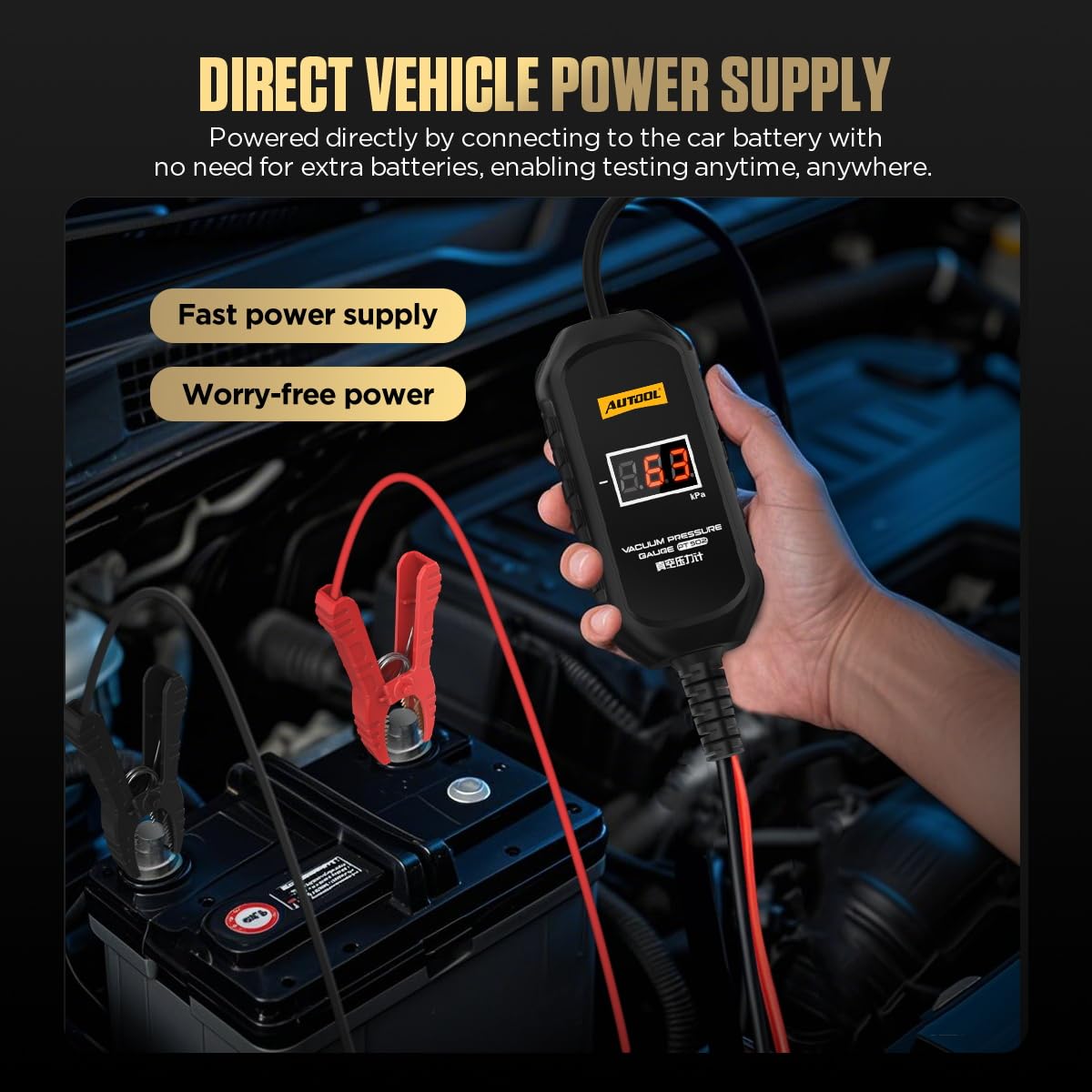 AUTOOL PT502 - Vacímetro digital para coche, -101-0 kPa, ± 1% de la escala completa, para colector de admisión, cárter, válvula EGR, sistema de escape, turbocompresor y aire acondicionado