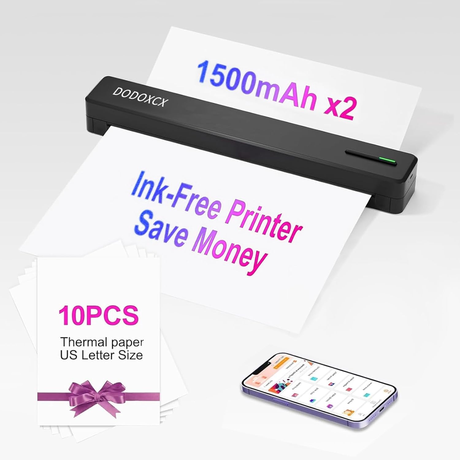 Portable Printers Wireless for Travel, Portable-Thermal-Bluetooth-Inkless-Printer Support 8.5