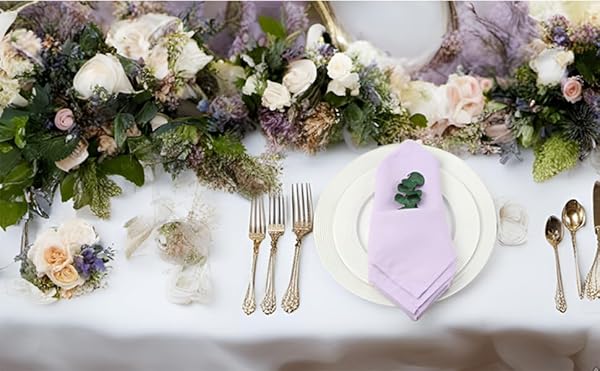 INFEI Solid Color Linen Blended Thin Dinner Cloth Napkins - Set of 12 (40 x 40 cm) - for Wedding Parties Events & Home Use (Lavender) by INFEI - Image 5