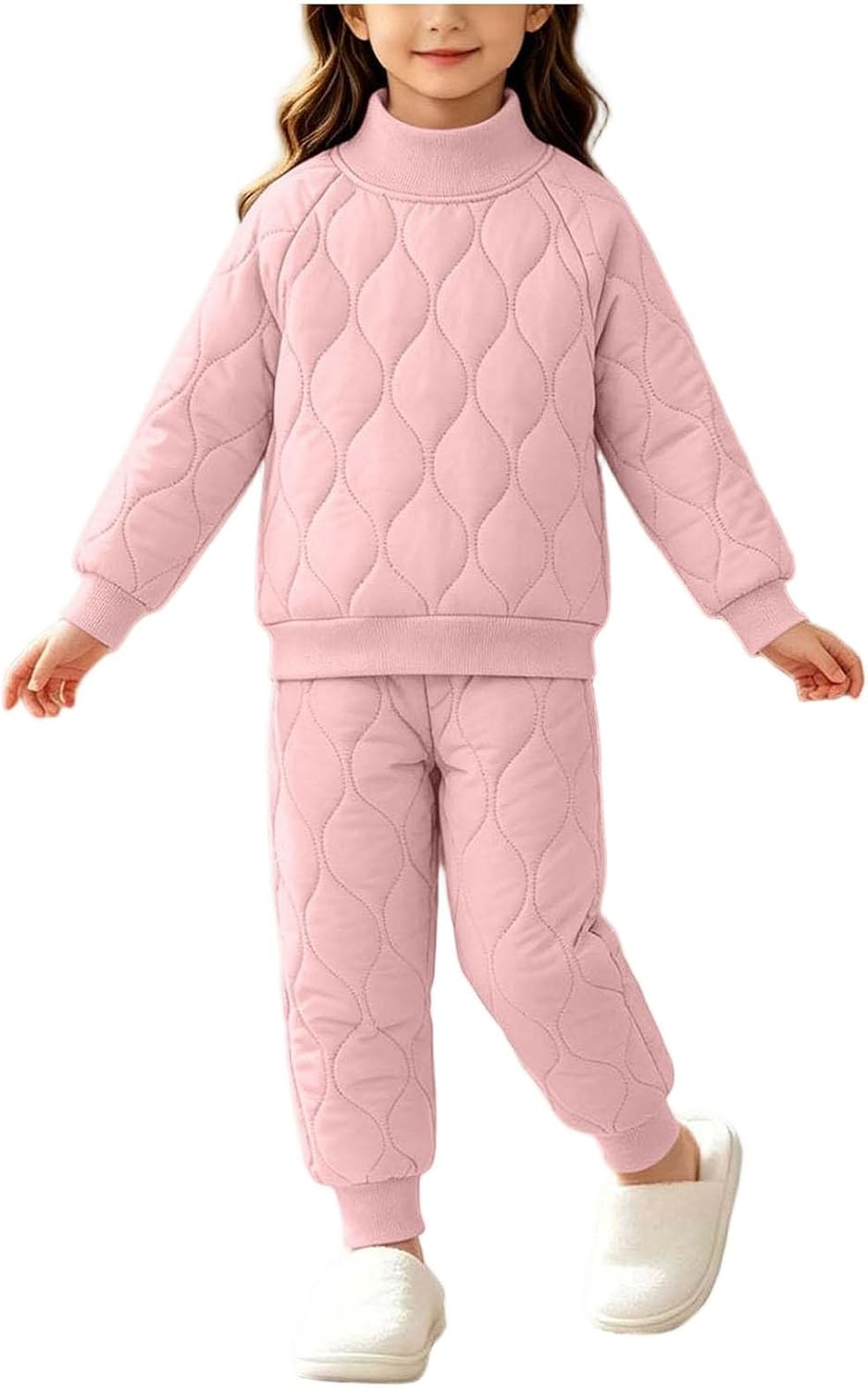 Girls Quilted 2 Piece Pullover and Jogger Pants Set