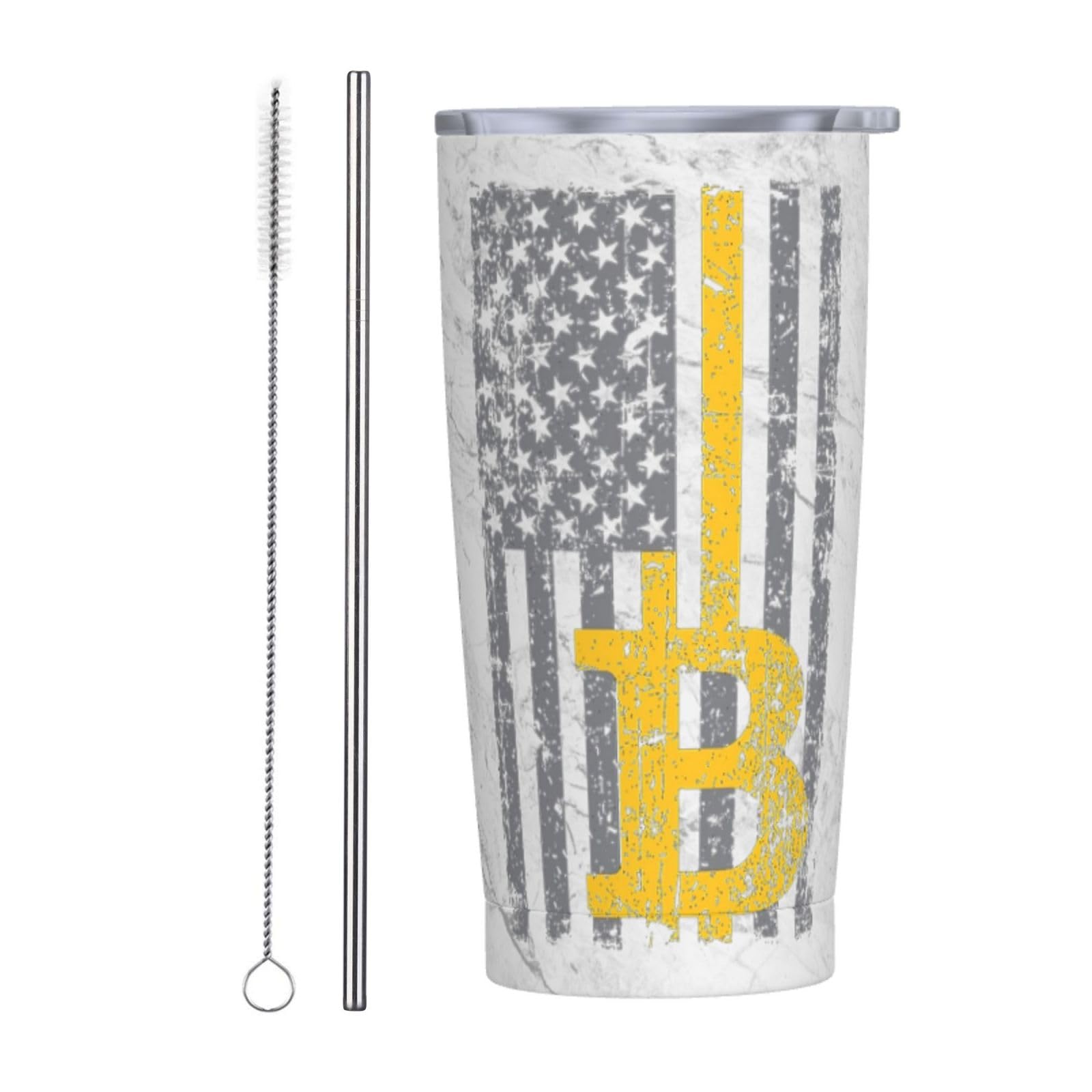 Amazon.com: Bitcoin American Usa Flag Car Cup Coffee Stainless Steel Straw  Travel Mug Vacuum Insulated Keep Cold 20oz: Home & Kitchen