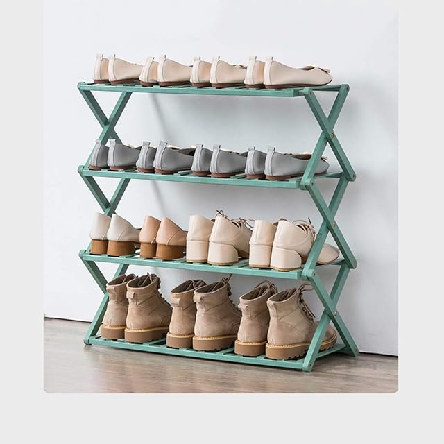 Transplant Portable Foldable Shoe Rack Storage Organizer, 4-Tier Integrated Bamboo Shoe Shelf Storage Shoe Tower, Space Saving, Stackable and Durable, Suitable for Corridor, Living Room, Bathroom