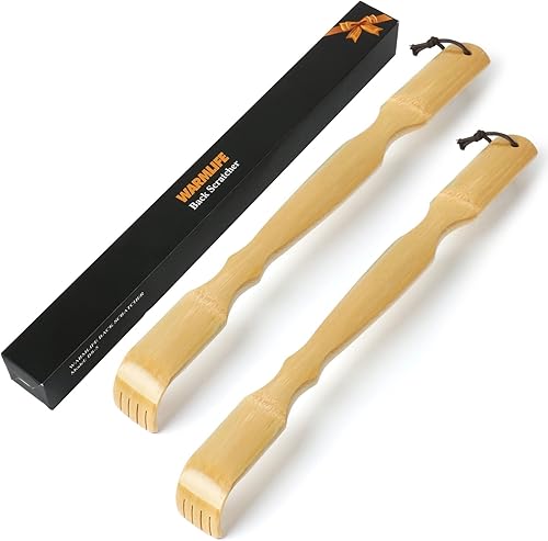 Miniatura 7 de Paquete de 2 rascadores de espalda de bambú, mango largo curvado de 17 pulgadas, regalos ideales para mamá y papá