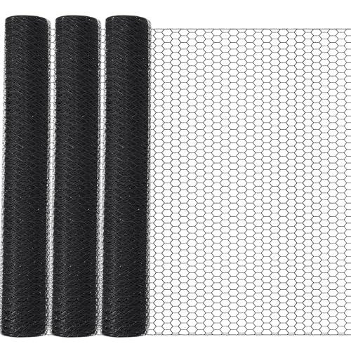 Image of GlikCeil 48 in x 300 ft Chicken Wire Mesh Fencing for Floral Garden, 23 Gauge Black Galvanized Steel Wire, 1 Inch Hexagonal Hardware Cloth Netting for Farm Crafts Poultry Coop Barrier Rabbit Cage