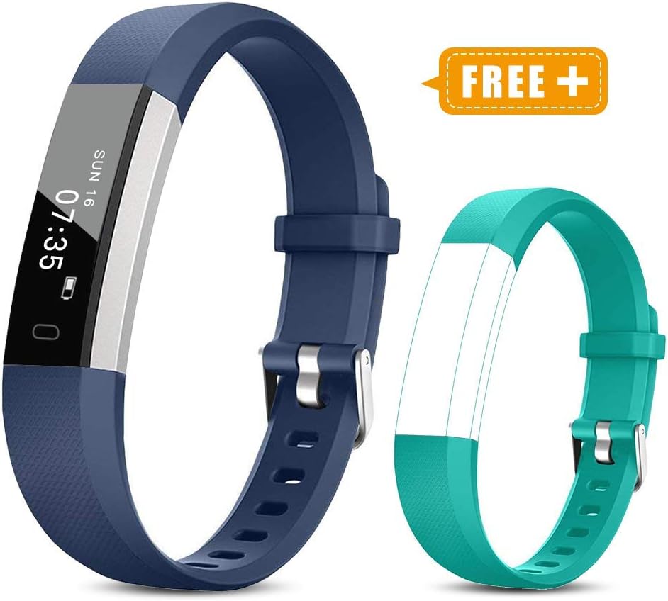 TOOBUR Fitness Tracker Watch for Kids Women Men, Pedometer, Calorie Counter, Step Counter Watch,Slim Waterproof Activity Tracker with Sleep Monitor and Vibrating Alarm Clock (Blue Green)