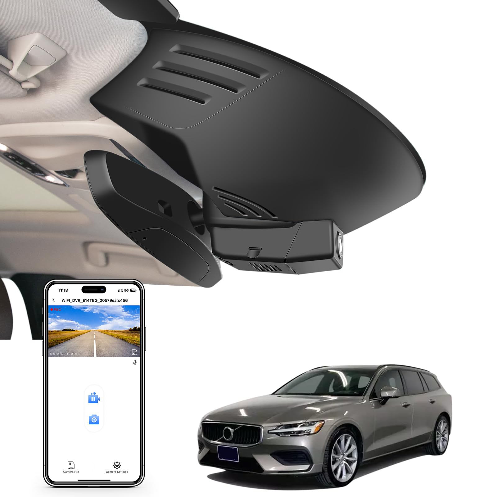 MANGOAL 4K Dashcam Coche, UHD 2160P Aspecto OEM Cámara Coche, Personalizada para Volvo S60 V60 T5 T6 T8 B5 2019 2020 2021 2022 (Modelo A), Grabación en Bucle, Sensor G, WiFi & App, Tarjeta de 64 GB | (Modelo A), Estilo OEM Integrado, WiFi, Aplicación, Sen