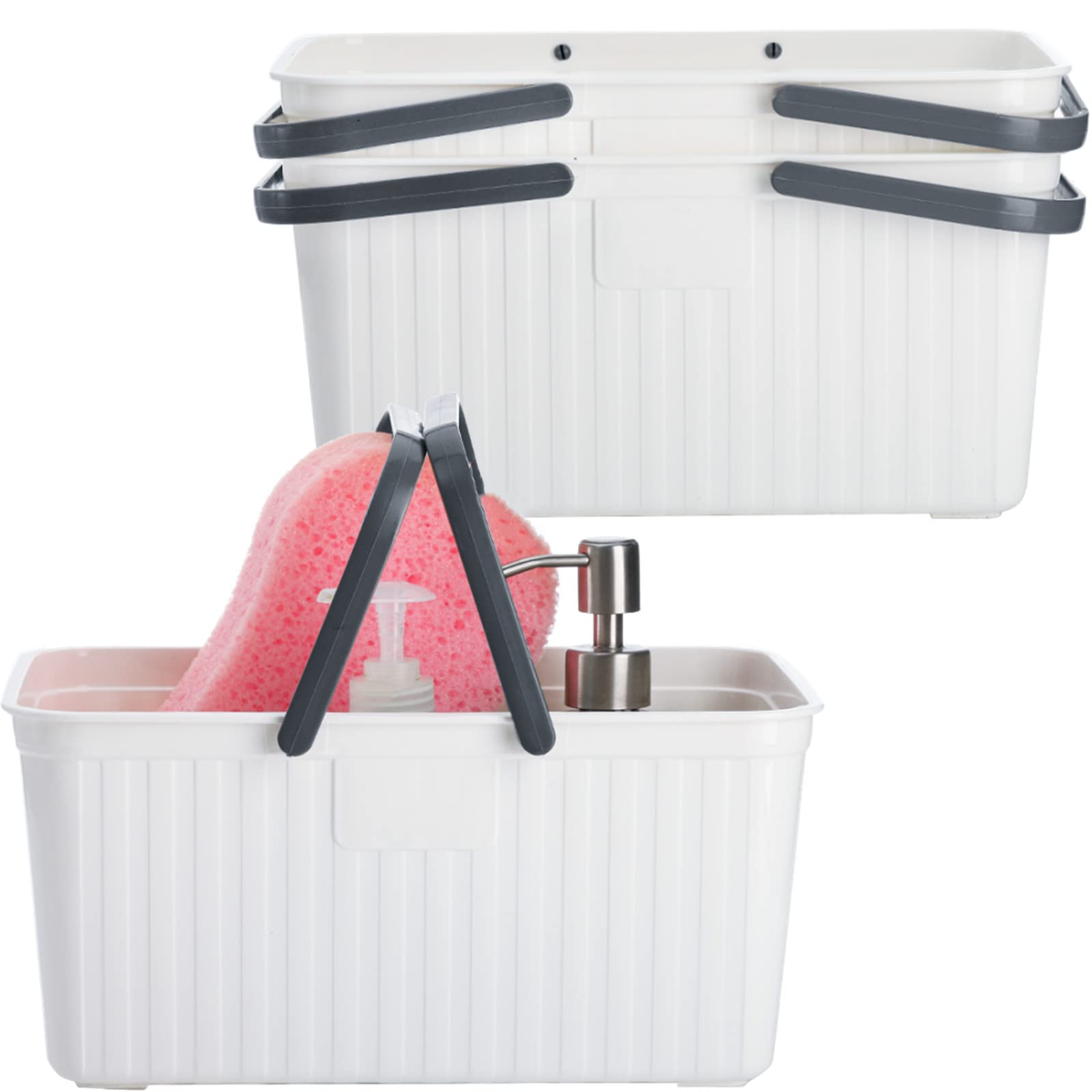 ZOOFOX 3 Pack Plastic Storage Basket with Handle, Portable Shower Caddy Tote, Shelf Storage Basket Organizer Bins for Bathroom, Pantry, Kitchen, College Dorm