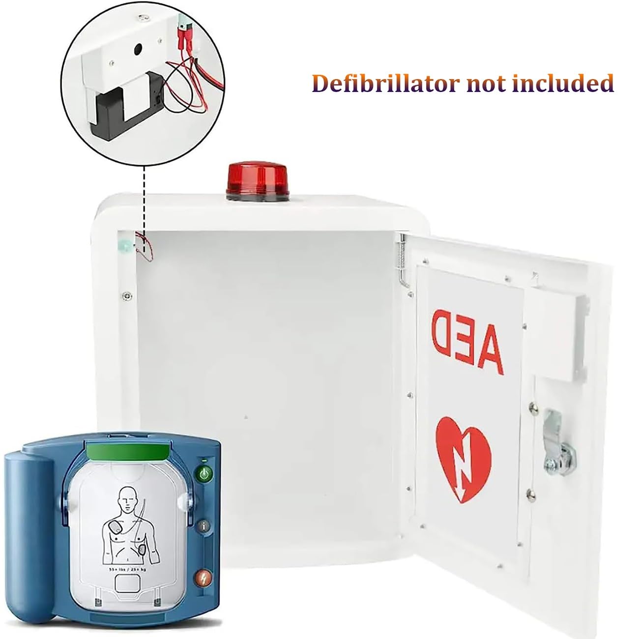 POWHA Gabinete desfibrilador AED, Caja de Almacenamiento de desfibrilador con luz y Alarma, Caja de Alarma de desfibrilación cardíaca montada en la Pared, Estuche de Primeros Auxilios, Modelos AED