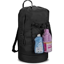 Dalykate Backpack Laundry Bag with Shoulder Strap Laundry Backpack with Mesh Pocket Durable Nylon Drawstring Closure for College, Travel, Laundry, Apartment