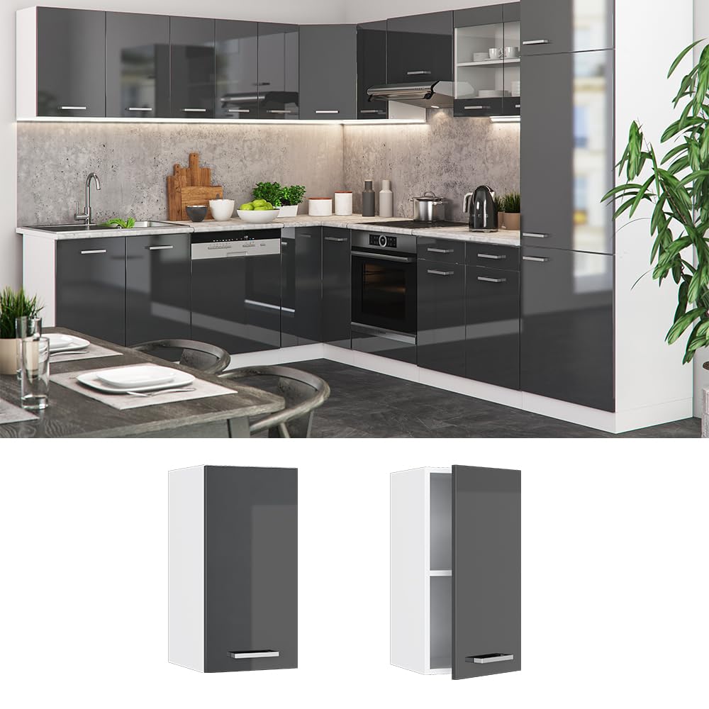 Pensile Da Cucina Vicco R-line Antracite 20 Cm - Modulare Con 4 Ripiani Aperti