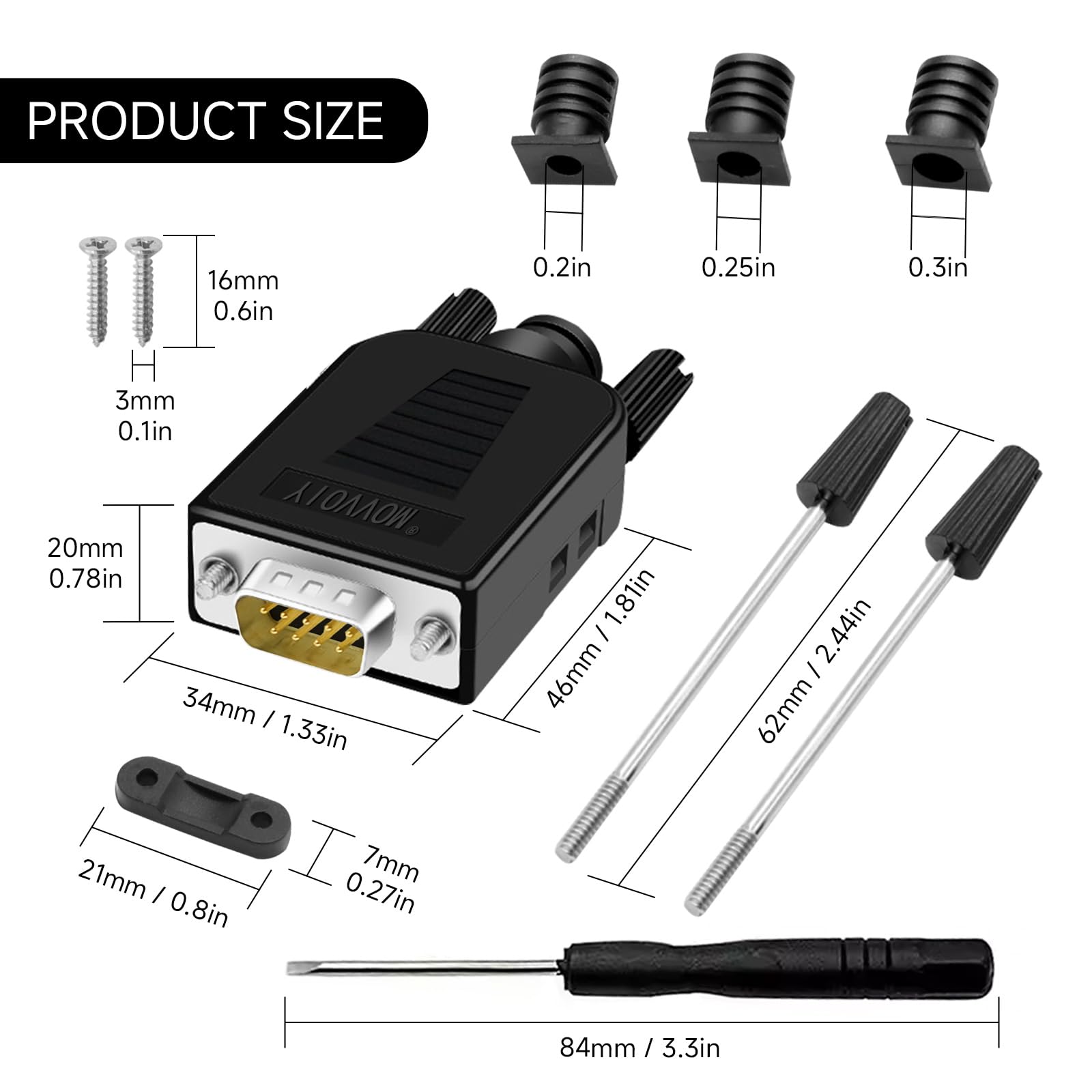 DB9 Conector de conexión a terminal de cableado RS232 D-SUB, adaptadores serie macho, placa de ruptura, módulo sin soldadura con funda (10 adaptadores macho)