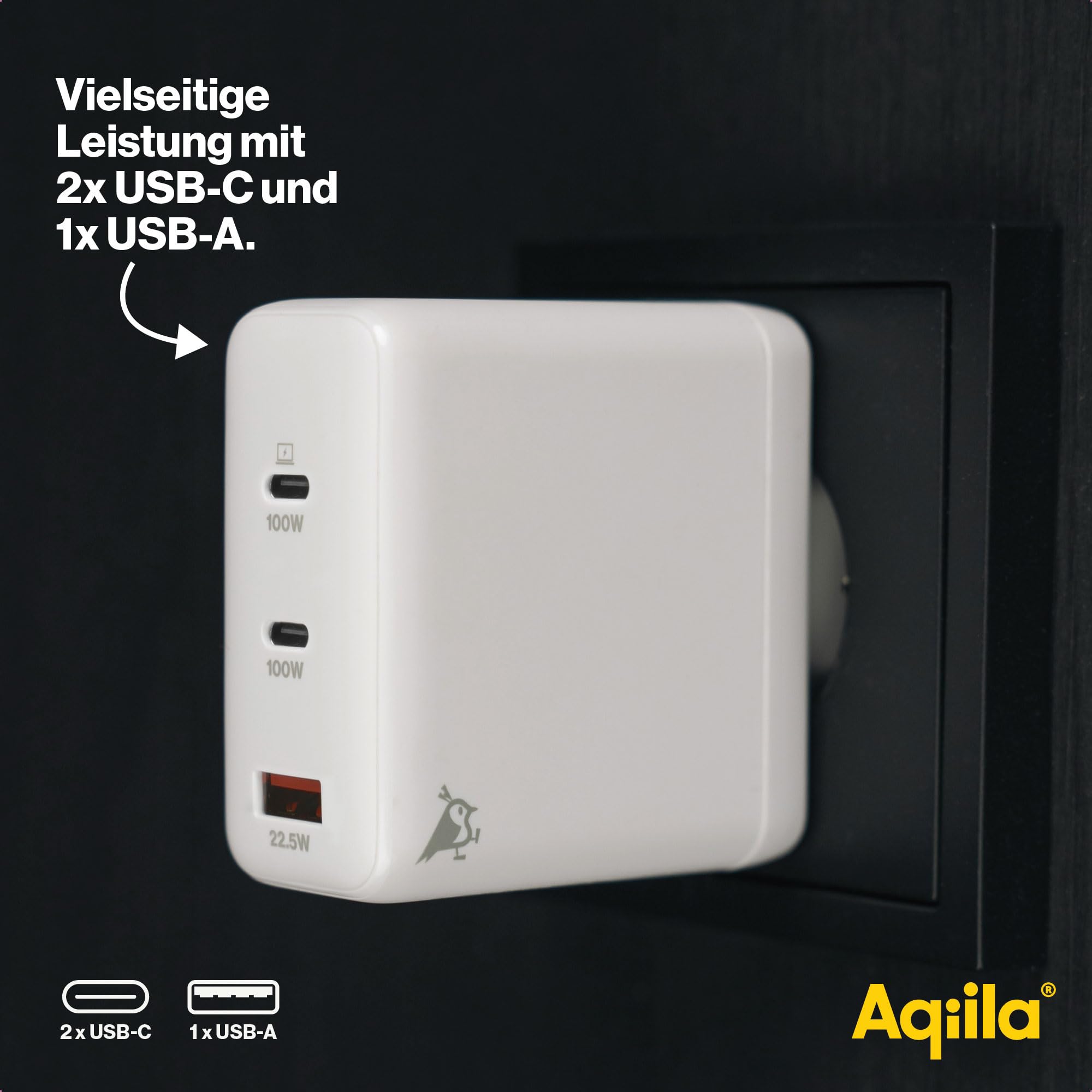 Cargador USB-C de 120 W, cargador rápido GaN, PD, PPS, Quick Charge, adaptador de corriente, 2 puertos USB-C, 1 USB-A, 100-240 V, también adecuado para portátil, diseño compacto, Chargebird W4