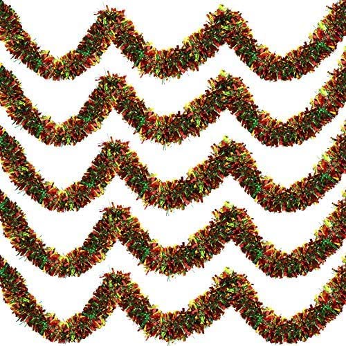 5 Pieces 33FT Christmas Tinsel Garland - Mixed Color Metallic Twist for Tree Decoration (Red, Green, Gold) - Image 2