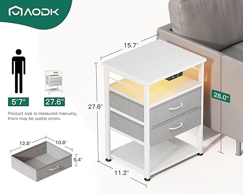 Miniatura 2 de Night Stand with Charging Station, End Table for Bedroom Tall Nightstand with Drawers, Small Nightstand for Bedroom, 4-Tier Storage Bedside Table,