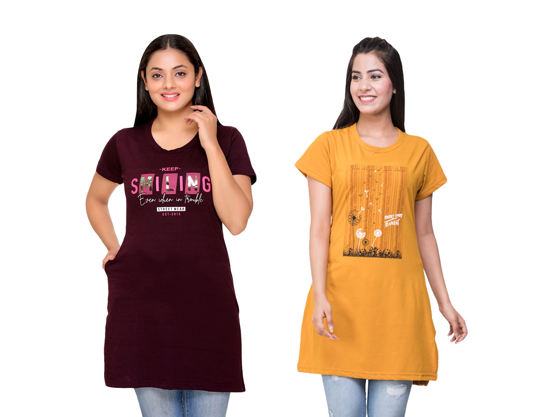 duchess Combo Printed Long Tshirt for Women (Pack of 2)-picture-29