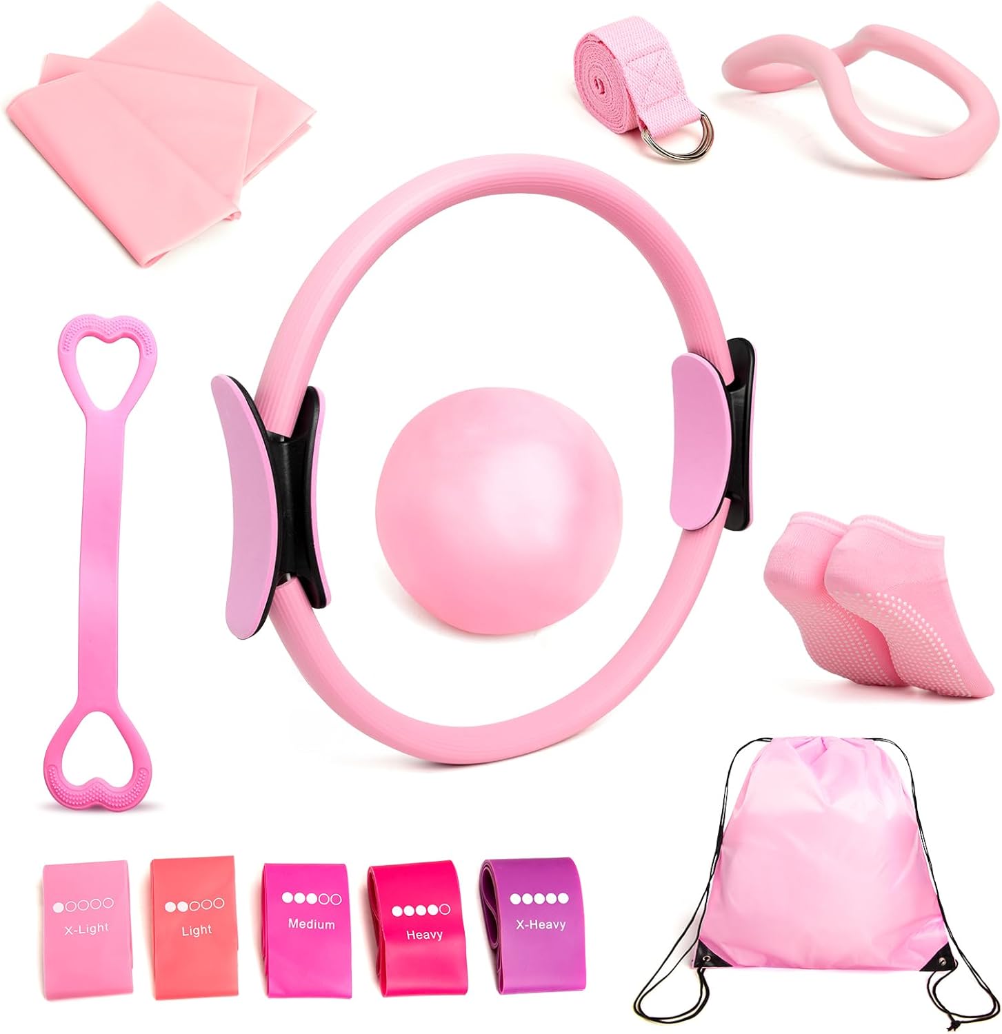 IwIeIaIrI Pilates Ring 13 Set, Pilates Kit for Home Workout,Pilates Equipment with 14.9'' Pilates Circle and Ball,5 Strength Bands, Resistance Bands,Grip Socks Accessories for Starter Home Workouts