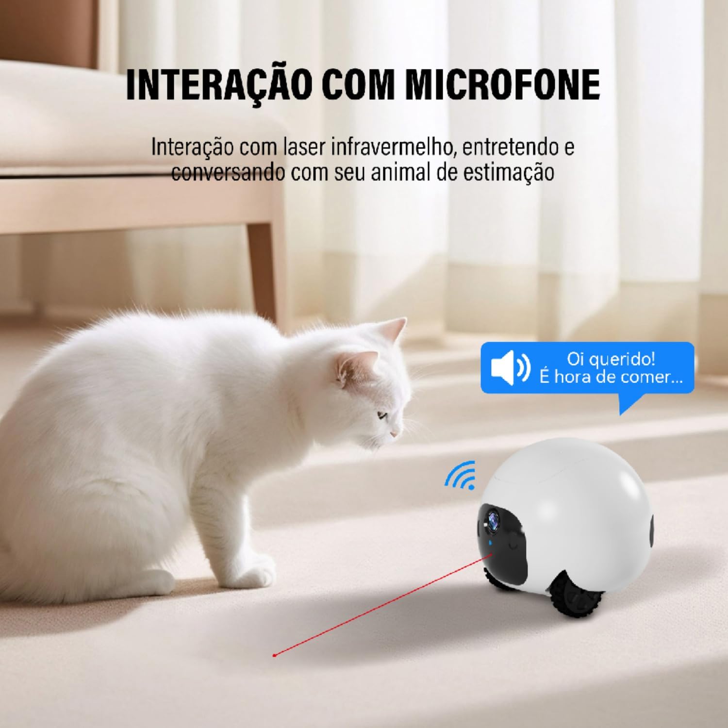 NEWPET NP6286 Pet Robot interacting with a cat using its microphone and laser.