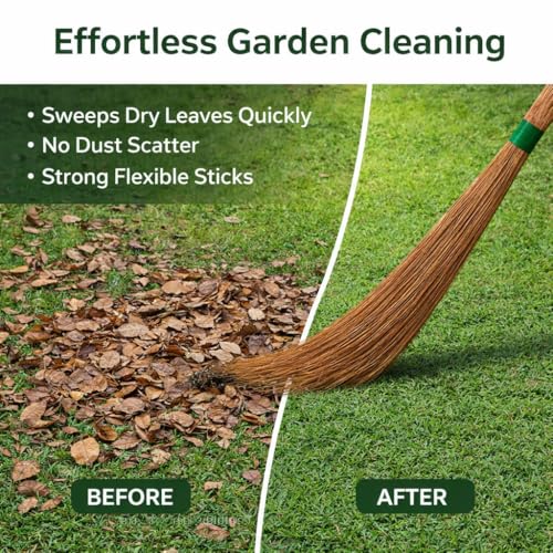 Image of 1 pic Heavy Duty Coconut Broom Coconut Fiber Jhadu for Floor Cleaning Strong Durable 95 cm Long Natural Bamboo Handle Eco Friendly 400 Gram Cleaning Jhadu for Wet Floor Outdoor Garden Home Use