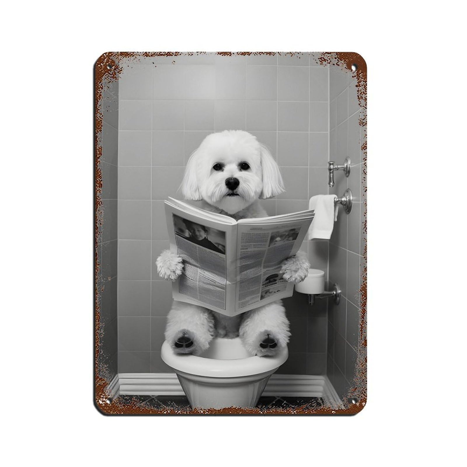 Lxwnze 30L X 40W Cm Bichon Frise, Funny Bathroom Decor Retro Poster Metal Tin Sign Chic Art Retro Iron Painting Bar People Cave Cafe Family Garage Poster Wall Decoration 12X16inch(30X40cm)