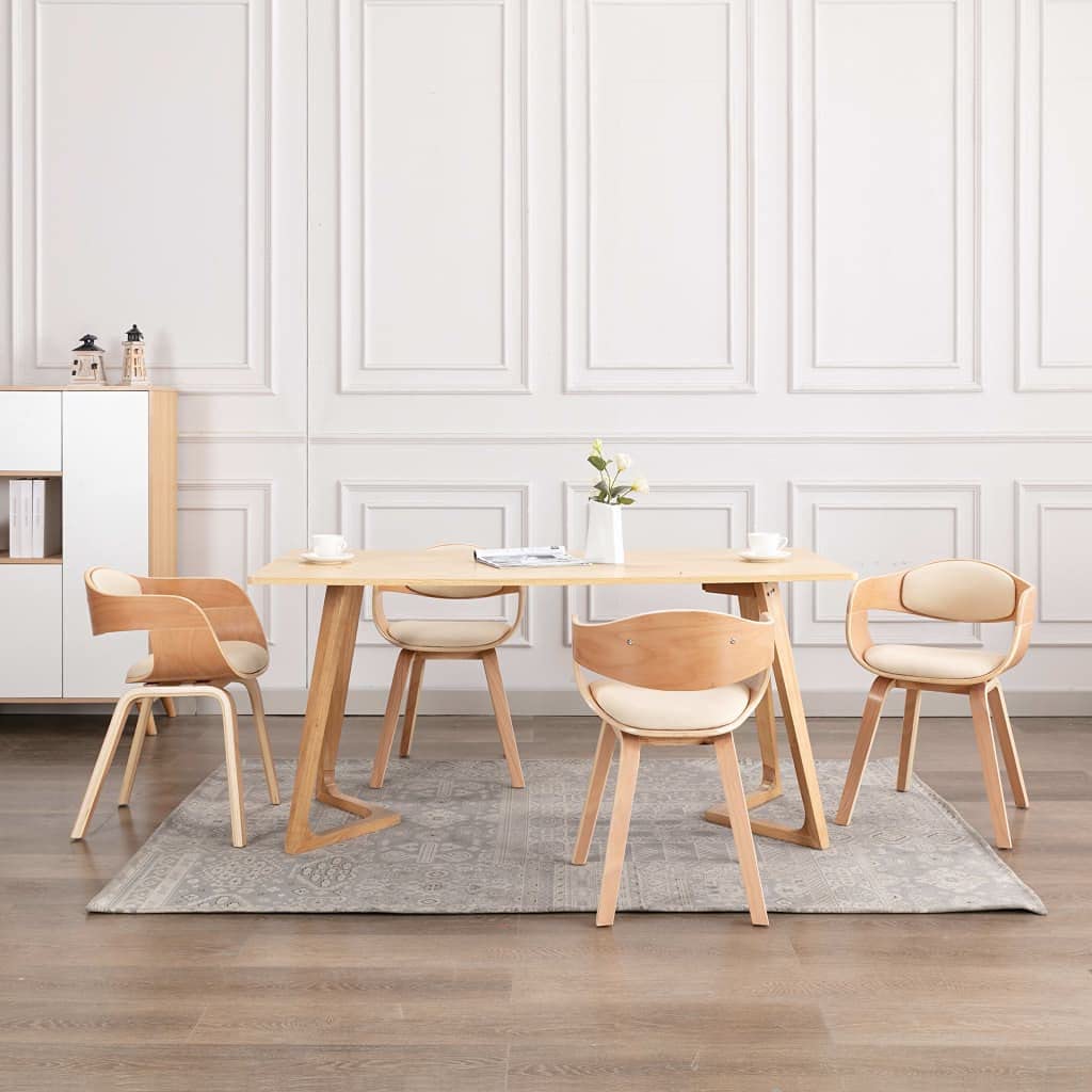 Zestaw 4 krzeseł do jadalni z tapicerką ze sztucznej skóry i zakrzywioną konstrukcją drewnianą, ergonomiczną konstrukcją i wyściółką dla maksymalnego komfortu i stylu