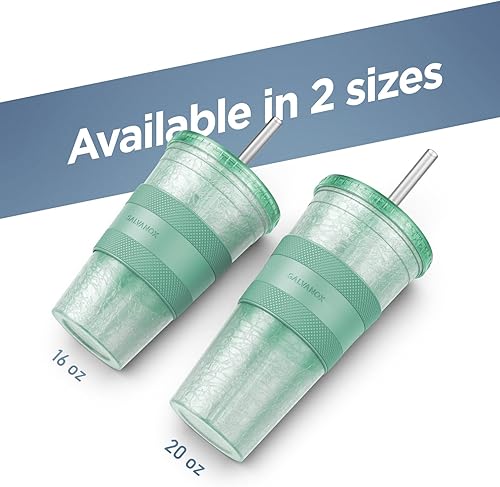 Miniatura 6 de GALVANOX Taza de café helado congelable con tapa y popote (20 onzas), vaso térmico reutilizable con funda de agarre (verde)