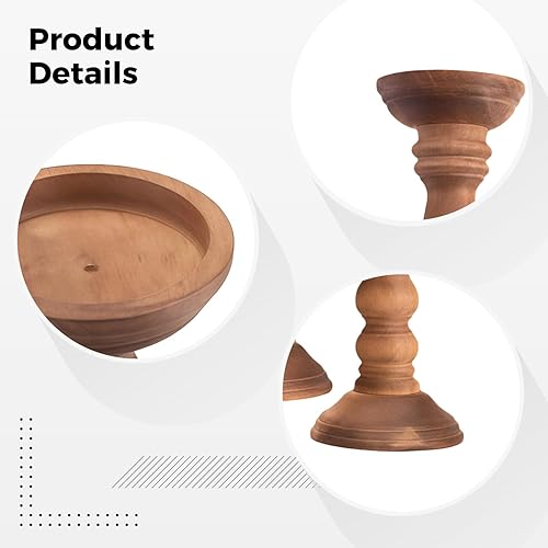 Miniatura 4 de 3 Piece Wooden Candle Holders Set, Rustic Farmhouse Pillar Stands, Brown Decorative Holders For Large Candles