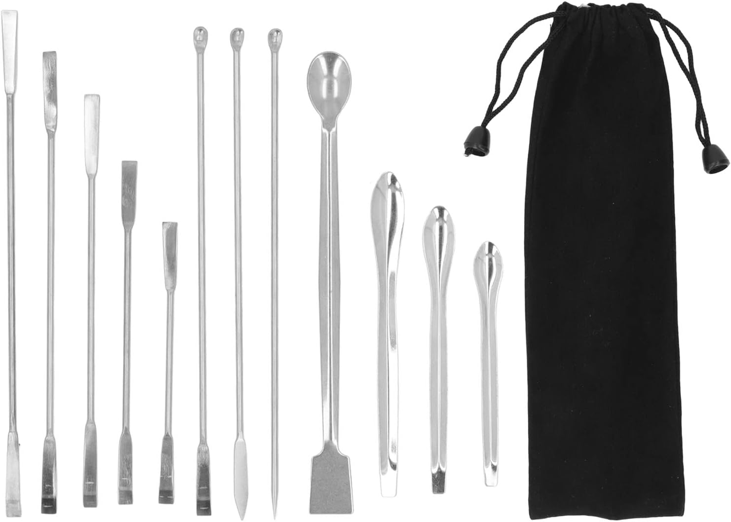12Pcs Stainless Steel Lab Spatula, Micro Scoop Set, Lab Spoons Spatula Tool for Gel Capsules Empty Quickly Fill Tray with Herb Powder Tamper Tools, Mixing Spatula