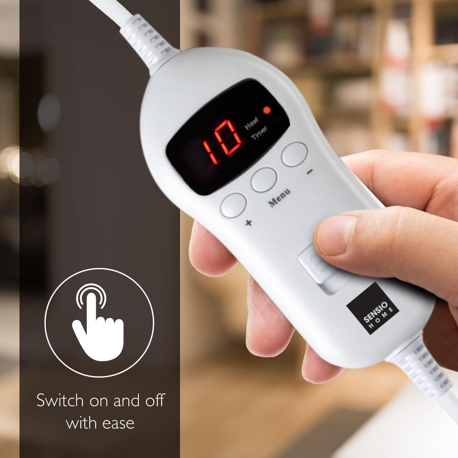 SENSIOHOME Szary, luksusowy elektryczny koc grzewczy, flanelowy polar z efektem pluszowego wnętrza, można prać w pralce, cyfrowy pilot zdalnego sterowania z 10 poziomami ciepła i timerem