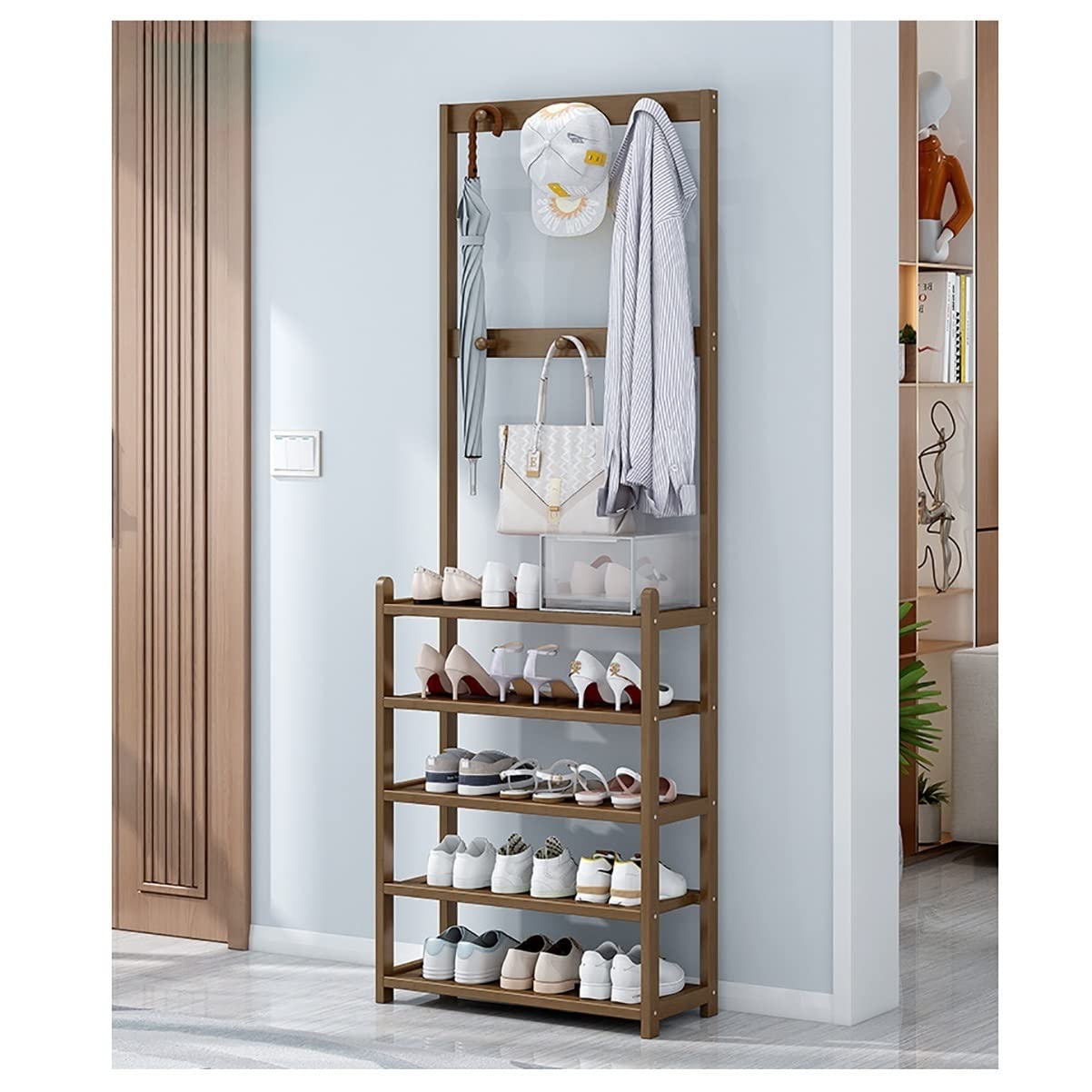 DKRAHRJJ Flurgarderobe Mit Bambus-Garderobe, Freistehender  Garderobenstnder Mit Haken Und 4/5-Stufiregal Multifunktionaler Flurbaum  Fr Denangsbereich/5-Shelf/70Cm : Amazon.de: Kche, Haushalt & Wohnen