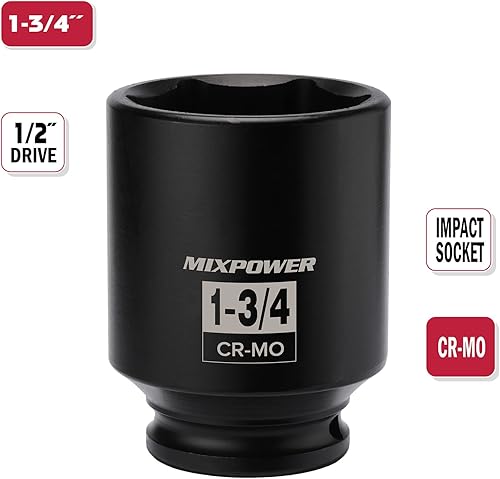 Miniatura 111 de MIXPOWER Enchufe de impacto profundo de 1/2", CR-MO, 1.417 in, métrico, 6 puntos, tuerca de eje de grado de impacto para una fácil extracción