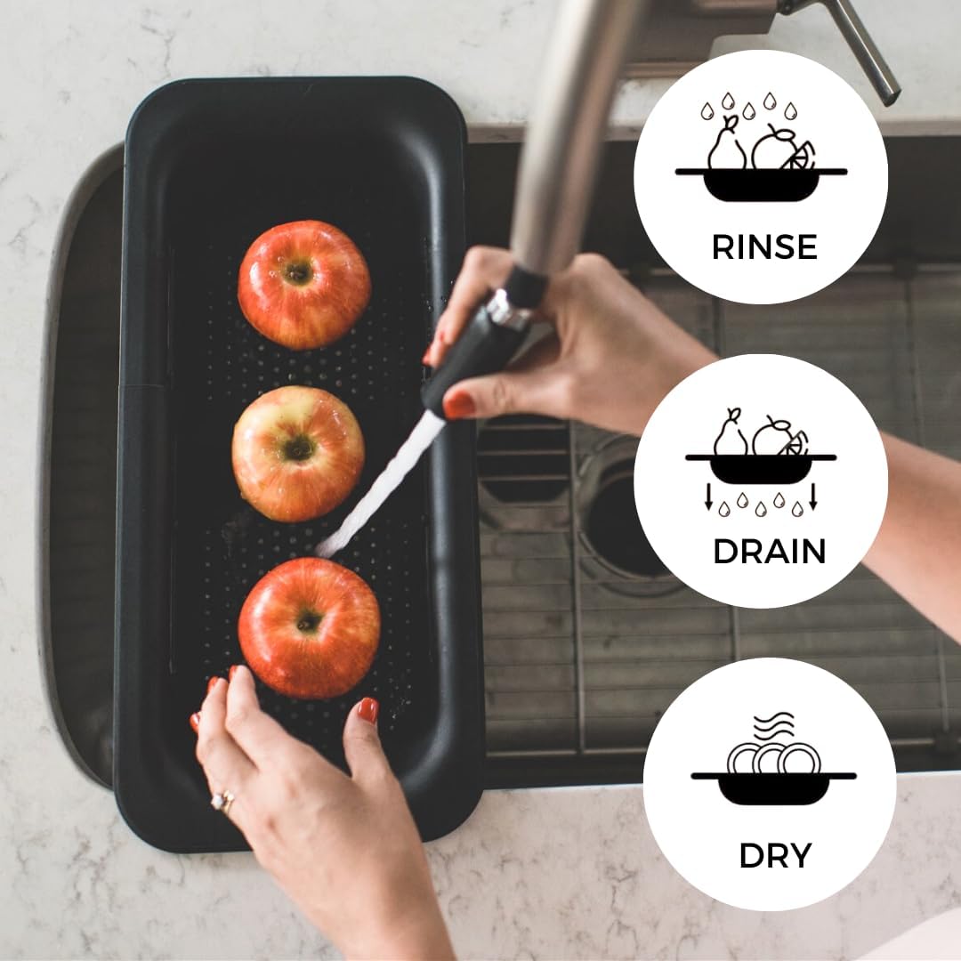 Black Expandable Over the Sink Colander Basket