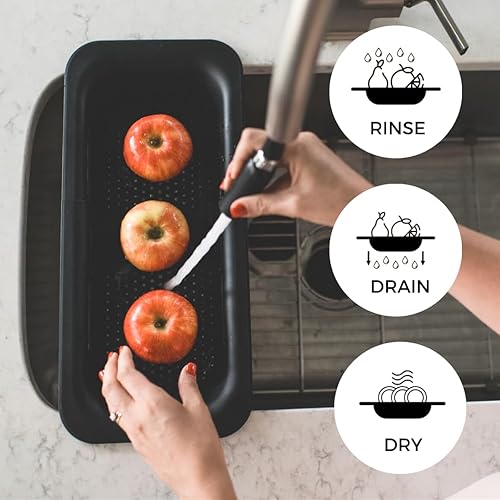 Miniatura 2 de Colador plegable multiusos  Cesta coladora sobre el fregadero  Lavar, drenar y secar  Extensible 14.5-19.5 pulgadas  Negro