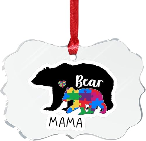Miniatura 8 de Adorno acrílico de mamá oso para decoración de vacaciones, regalo para niños autistas, decoración de árbol, adornos para mamá oso autista,