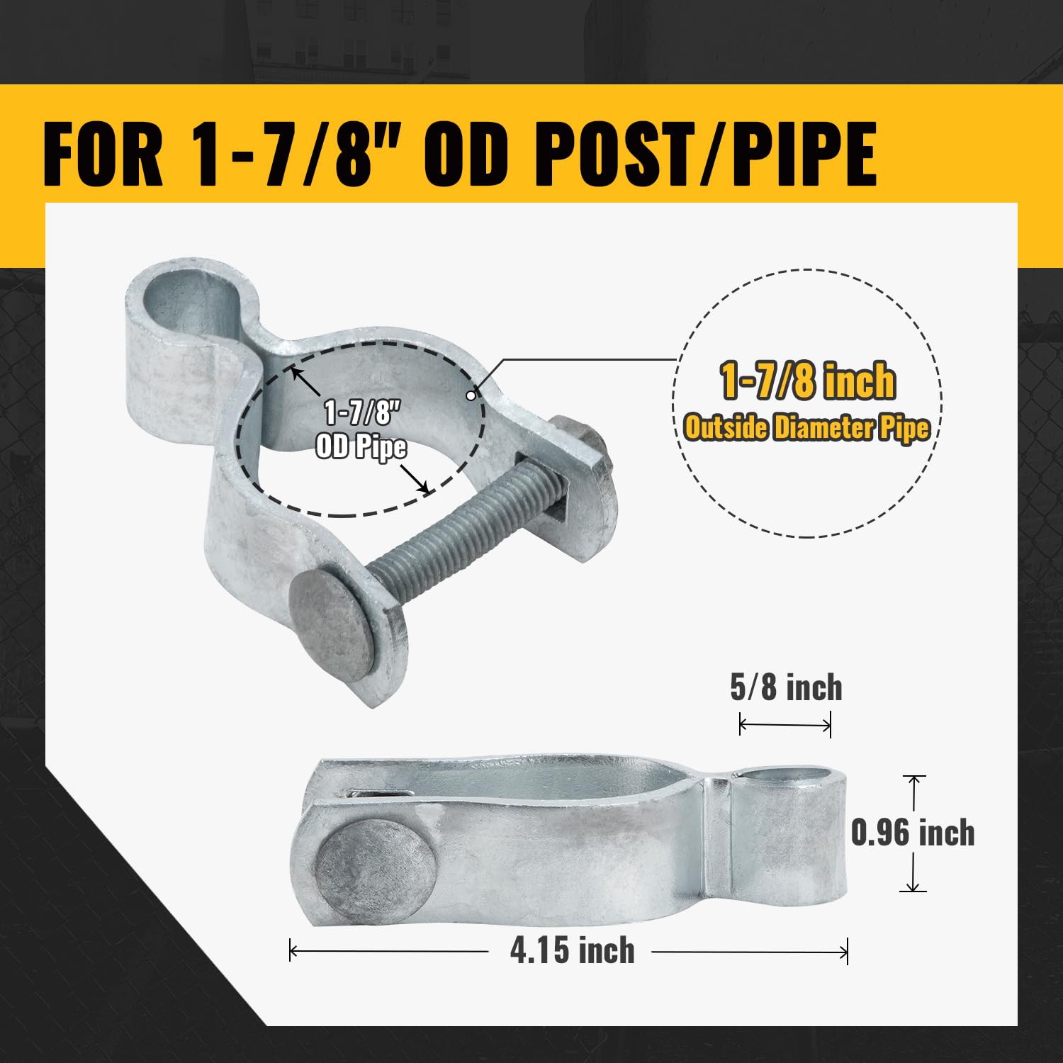 VIVIDA 4,8 cm Kettenglied-Innen-Torscharnier, verzinktes Torpfostenscharnier, für 4,8 cm Außendurchmesser, Kettenglied-Zaun-Hardware, 4 Stück