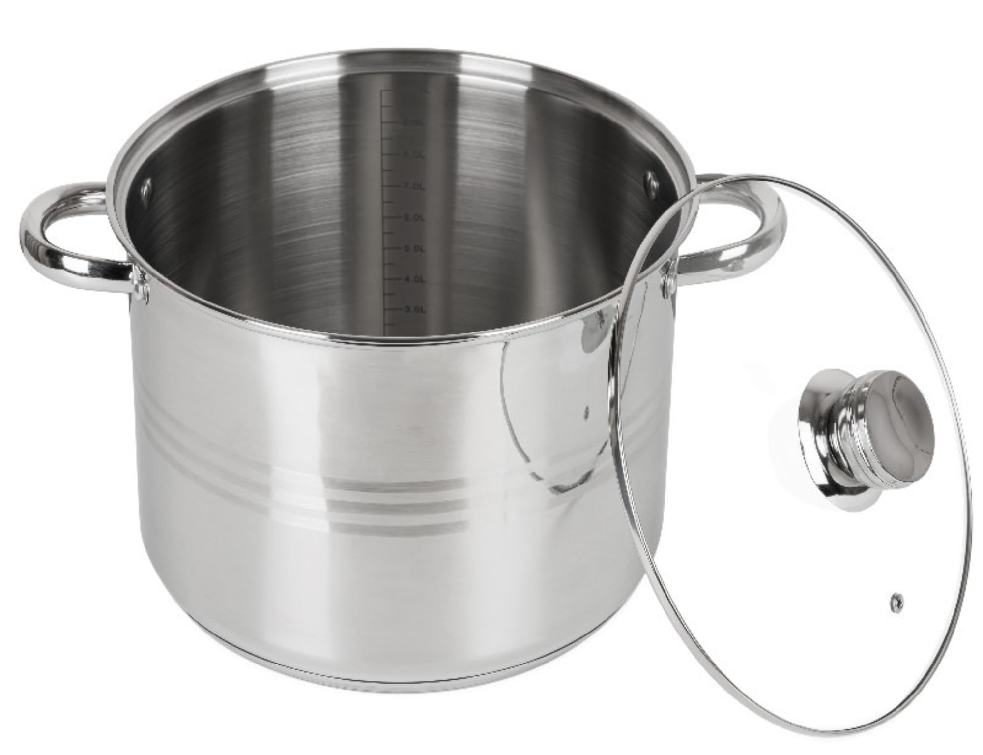Grande Marmite en Acier Inoxydable 12L avec Couvercle en Verre pour Induction, Gaz 28cm Grande Casserole XXL