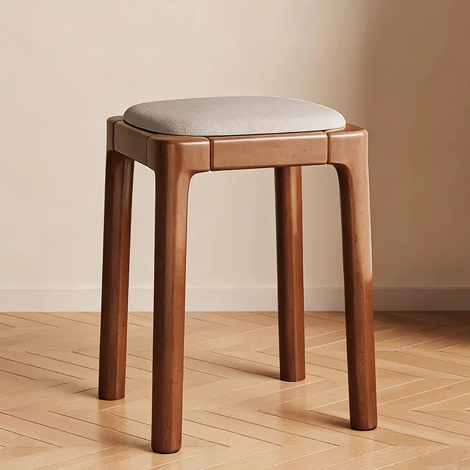 Taboret toaletkowy z litego drewna, tapicerowany stołek do jadalni z nogami o grubości 4,3 cm, nośność 150 kg, wyściełane siedzisko toaletkowe do domowego biura, sypialni