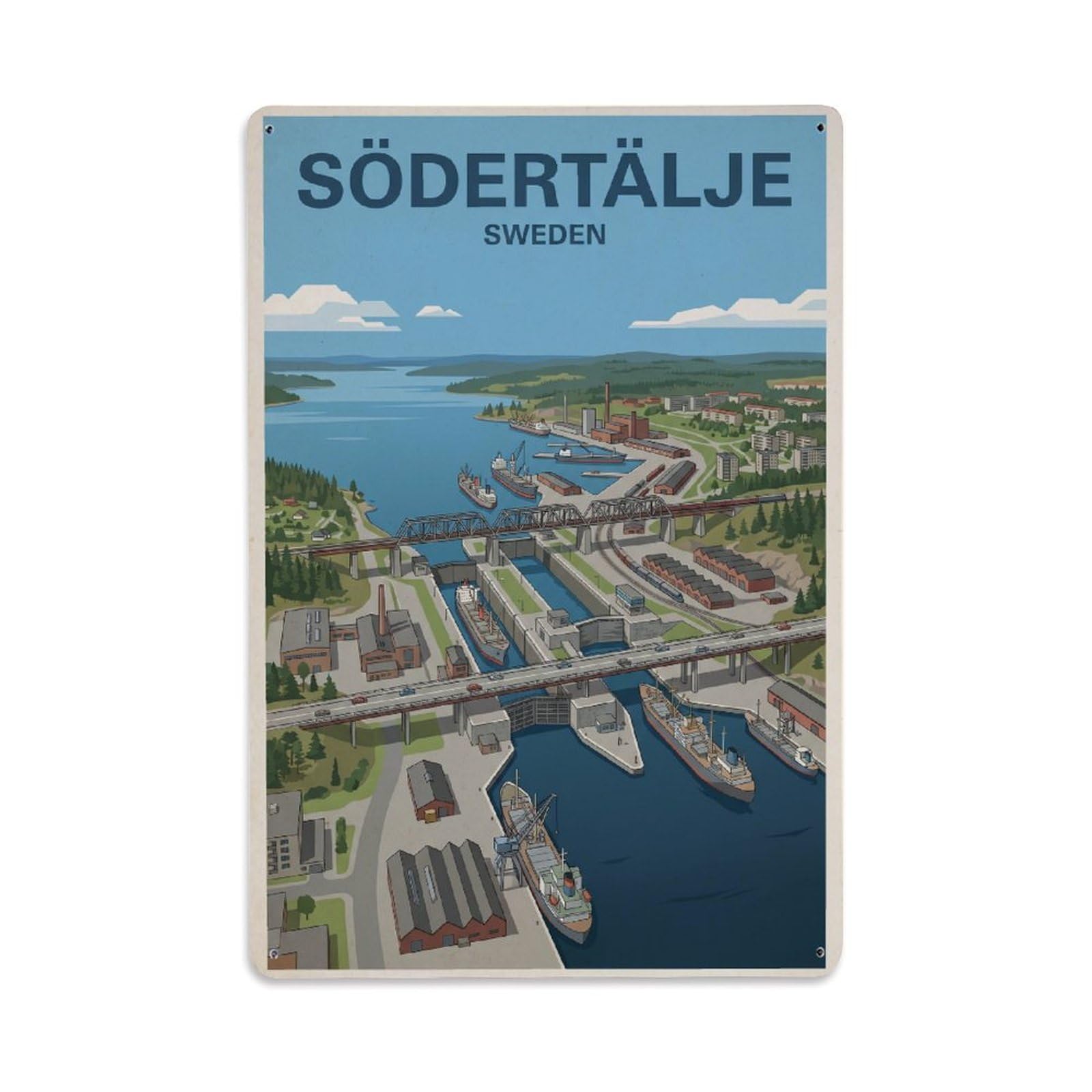 Vintage Travel Sweden Sodertalje Metal Tin Sign Plaque Wall Decor for Cafe, Club Bar, Office, Garden Metal Poster 8x12Inch
