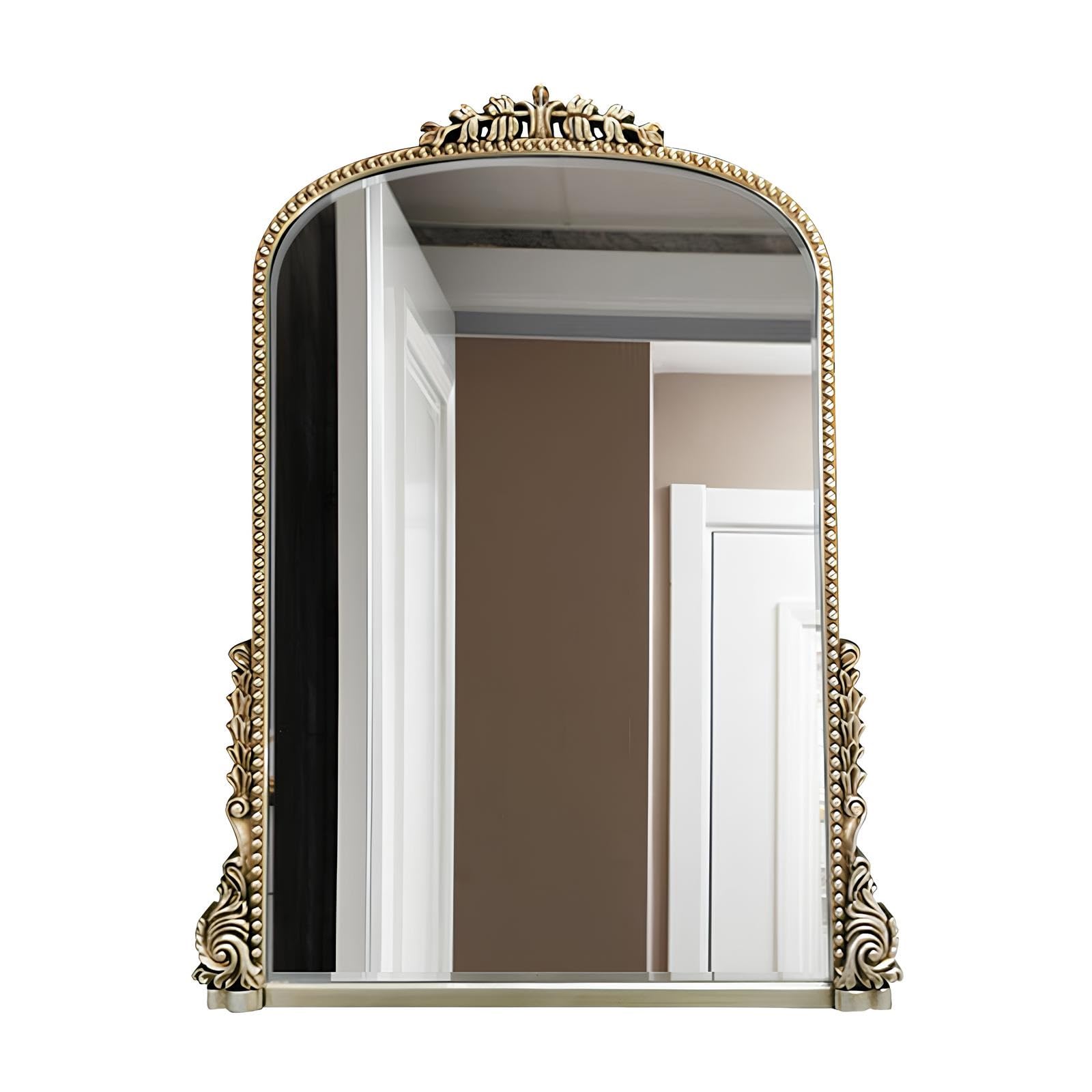 FGXHHS Antique Baroque Mirror For Wall With Frame, Arched Standing Bathroom Living Room Fireplace Entryway Hallway Tabletop(Silver)