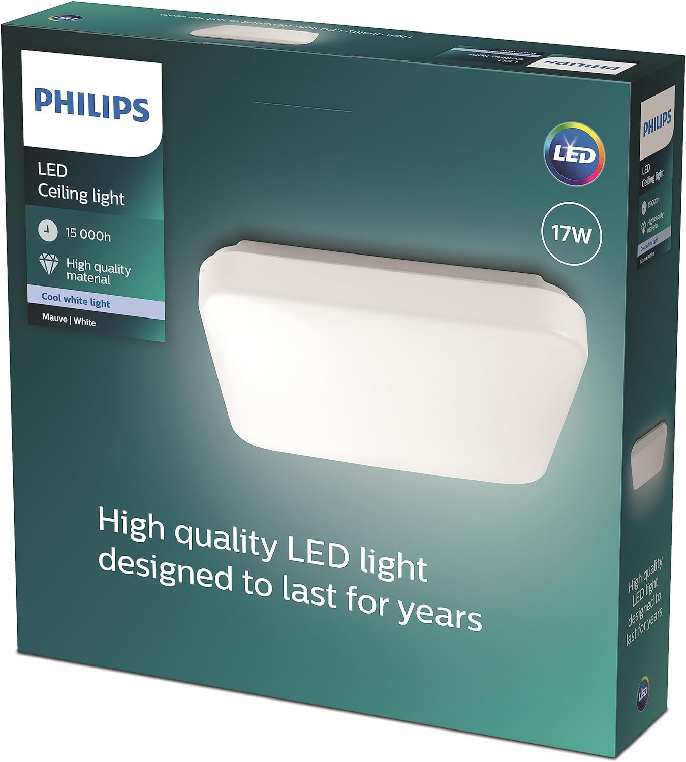 Philips LED Mauve Square Ceiling Light 4000K 17W [Cool White - White] For Indoor Home Lighting, Livingroom and Bedroom.