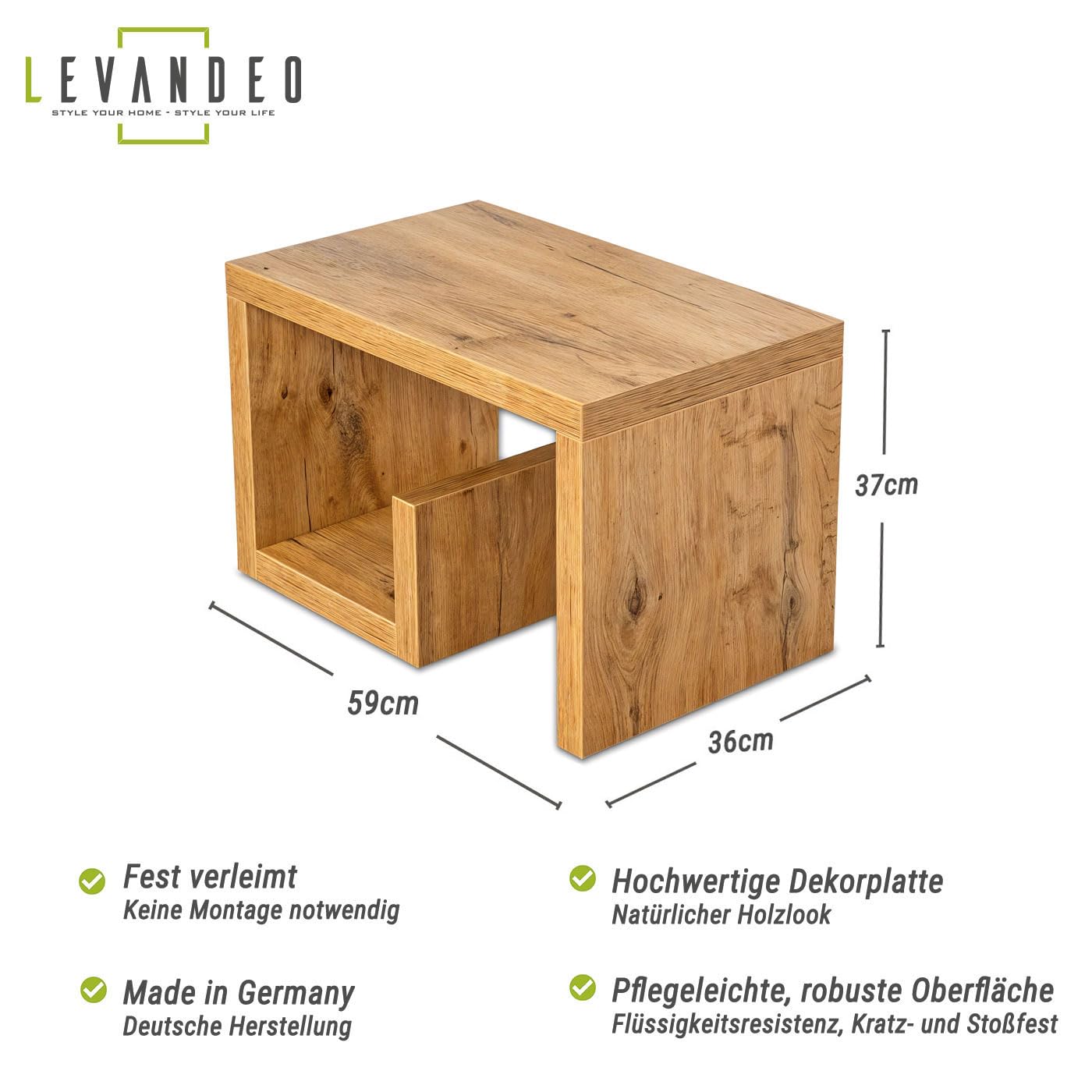levandeo Couchtisch Gustav Wildeiche Eiche B x H x T: 59x37x36cm Holz Beistelltisch Keine Montage Fest Verleimt Wohnzimmertisch