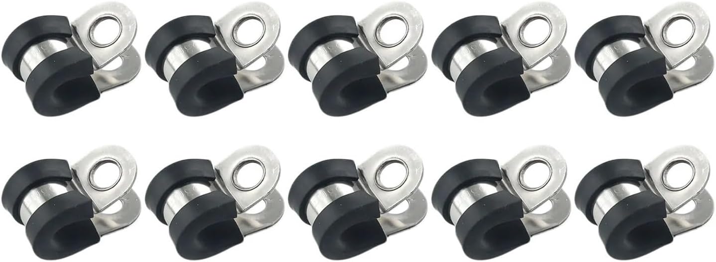 Reinforced Rigid Pipe Strap, 10pcs Rubber Lined P Clips R-type Hose Pipe Clamp Mounting Fixed Bracket Metal Fastener(6mm)