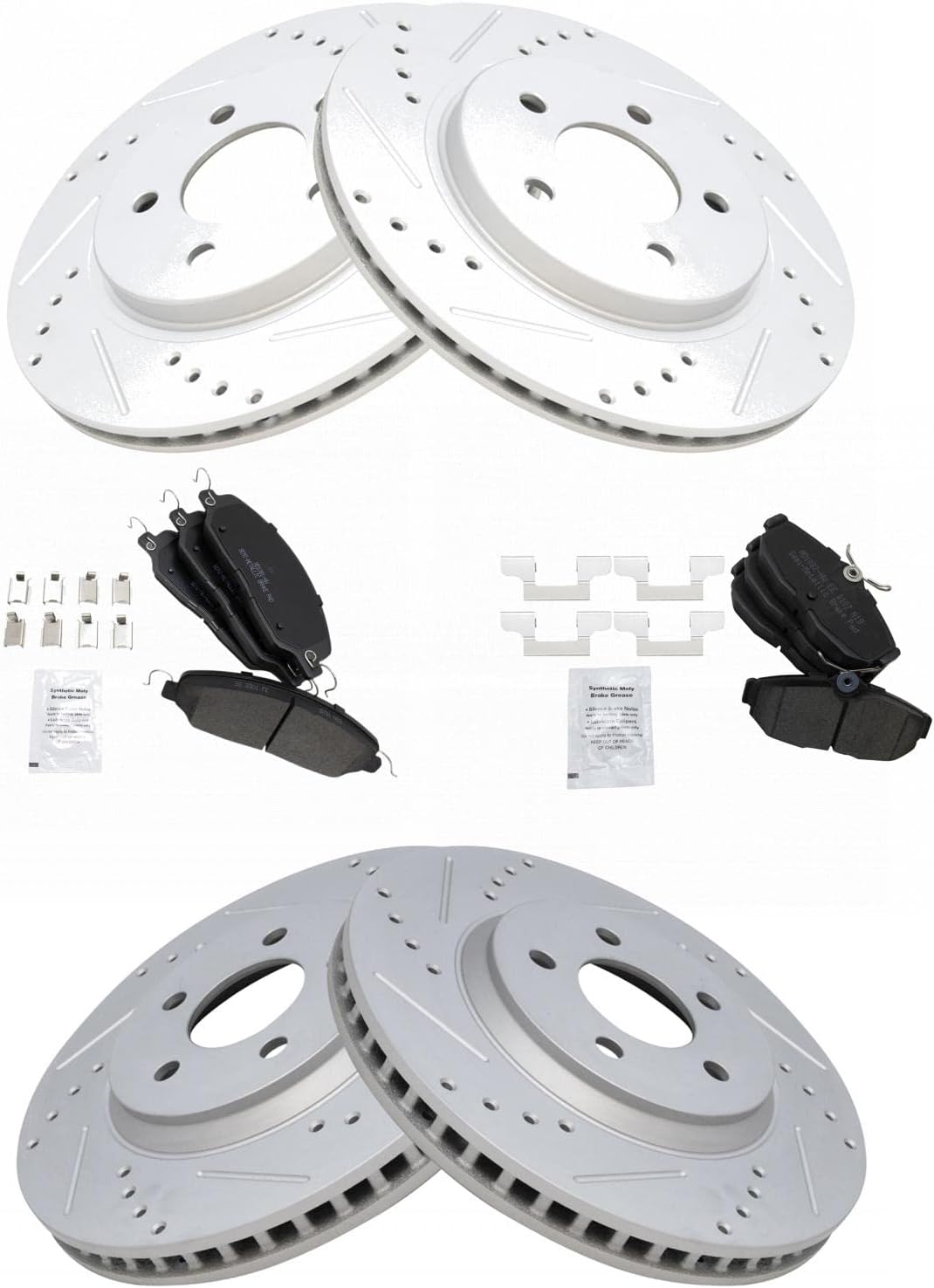 TRQ Front and Rear Performance Brake Pad & Rotor Kit Brake Pads Brake Rotors Set Semi-Metallic Premium G-Coated Compatible with 2005-2014 Ford Mustang