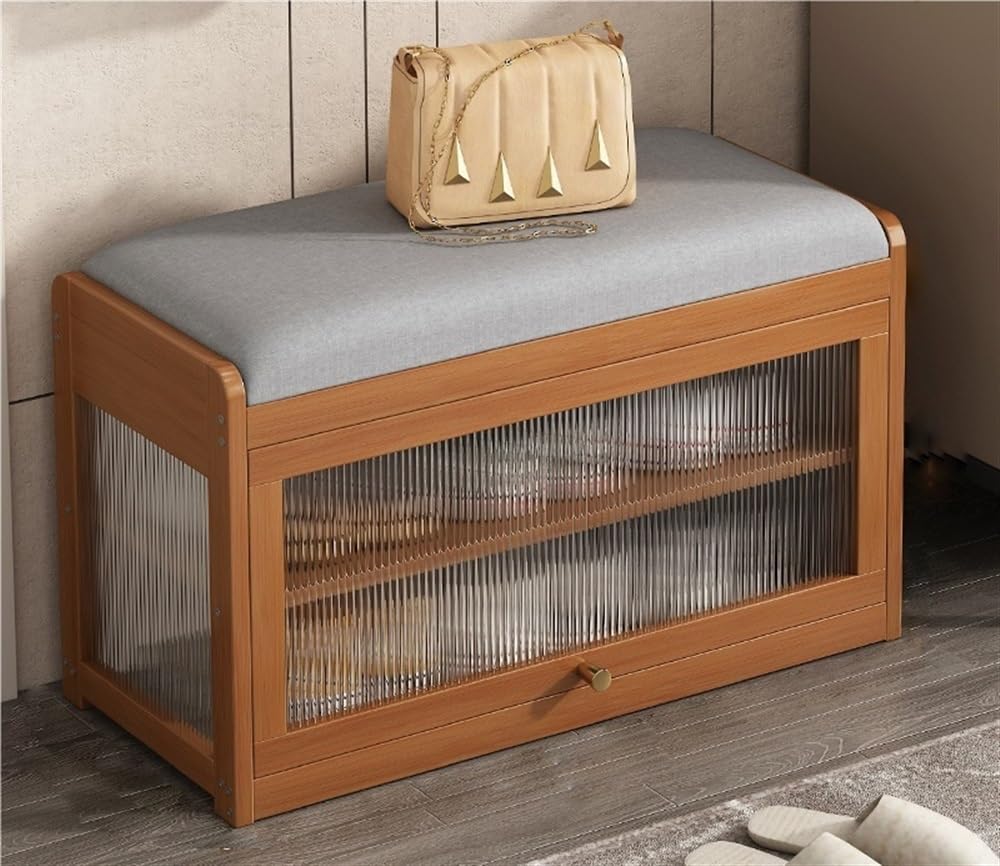 Banc à chaussures en bambou au design élégant et fonctionnel avec assise marron haut de gamme