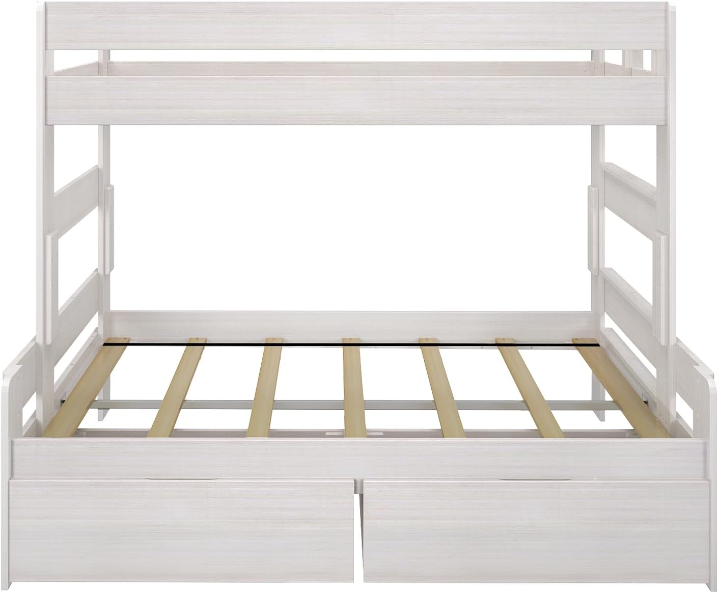 Max & Lily Modern Farmhouse Twin/Full Bunk Bed with Storage Drawers, White Wash